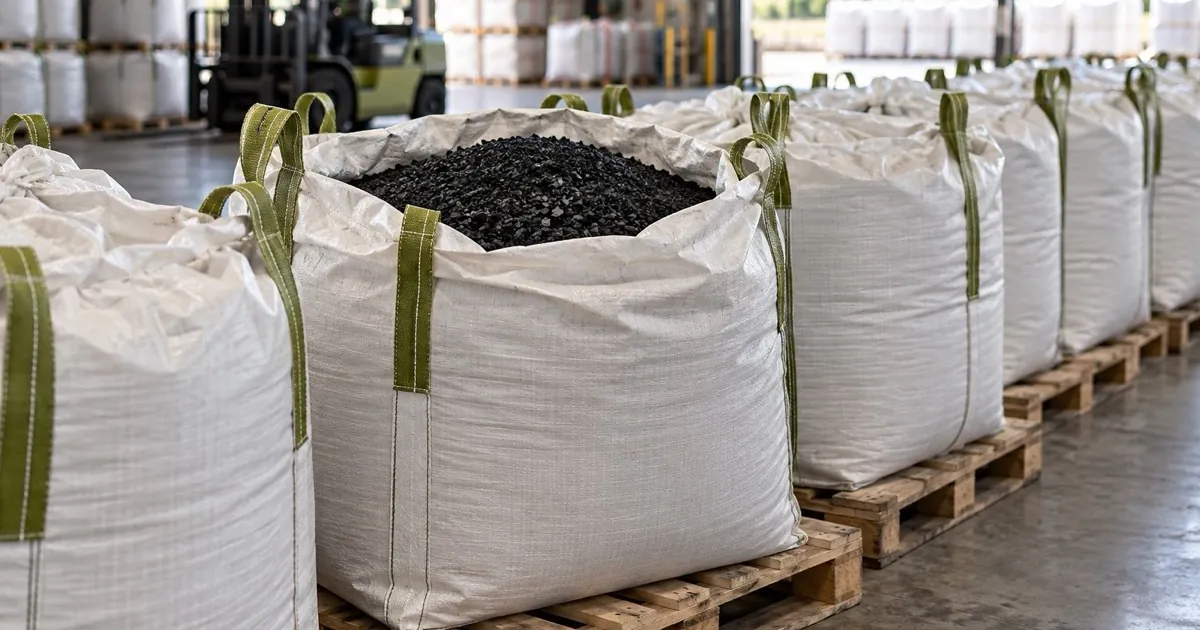 Big Bags mit kalzinierter Biokohle bereit zum Versand in Großmengen aus der Türkei